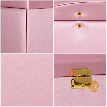 CUTIE PENTRU BIJUTERII, MDF, PIELE ECOLOGICA SI CATIFEA, ROZ SI BEJ, CU OGLINDA, 17.5X14X12.5 CM, SPRINGOS [3]
