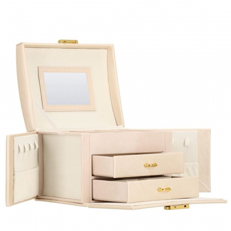 CUTIE PENTRU BIJUTERII, MDF SI PIELE, CREM, CU OGLINDA, 18X14X13.5 CM, SPRINGOS [27]