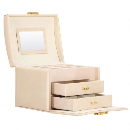 CUTIE PENTRU BIJUTERII, MDF SI PIELE, CREM, CU OGLINDA, 18X14X13.5 CM, SPRINGOS [9]