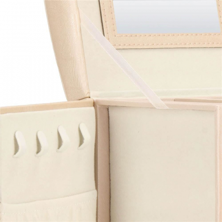 CUTIE PENTRU BIJUTERII, MDF SI PIELE, CREM, CU OGLINDA, 18X14X13.5 CM, SPRINGOS [28]