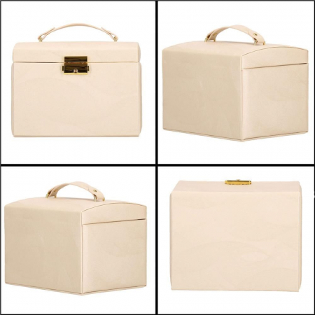 CUTIE PENTRU BIJUTERII, MDF SI PIELE, CREM, CU OGLINDA, 18X14X13.5 CM, SPRINGOS [5]