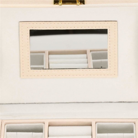 CUTIE PENTRU BIJUTERII, MDF SI PIELE, CREM, CU OGLINDA, 18X14X13.5 CM, SPRINGOS [20]