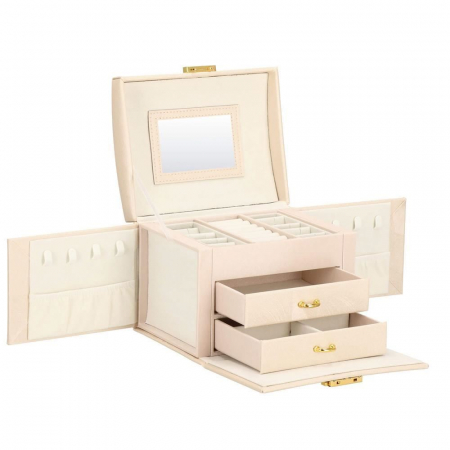 CUTIE PENTRU BIJUTERII, MDF SI PIELE, CREM, CU OGLINDA, 18X14X13.5 CM, SPRINGOS [7]