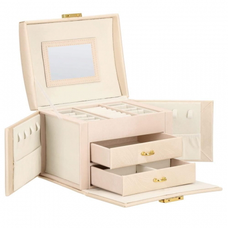 CUTIE PENTRU BIJUTERII, MDF SI PIELE, CREM, CU OGLINDA, 18X14X13.5 CM, SPRINGOS [25]