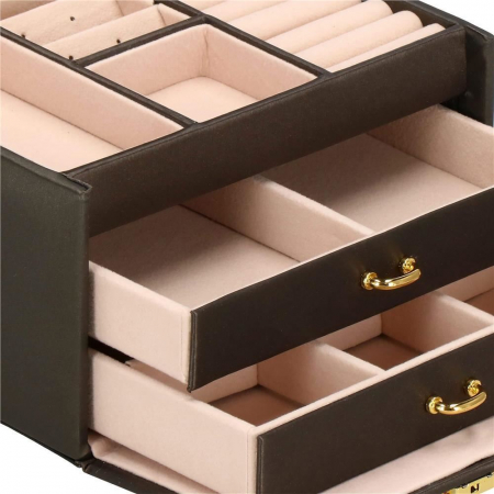 CUTIE PENTRU BIJUTERII, MDF SI PIELE, MARO INCHIS SI ROZ, CU OGLINDA, 17.5X14X12.5 CM, SPRINGOS [8]