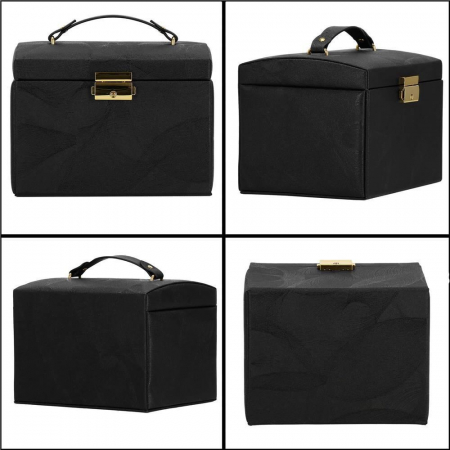 CUTIE PENTRU BIJUTERII, MDF SI PIELE, NEGRU SI CREM, CU OGLINDA, 18X14X13.5 CM, SPRINGOS [14]