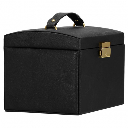 CUTIE PENTRU BIJUTERII, MDF SI PIELE, NEGRU SI CREM, CU OGLINDA, 18X14X13.5 CM, SPRINGOS [24]