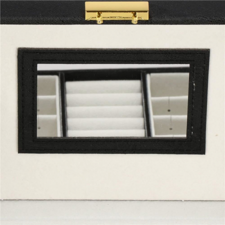 CUTIE PENTRU BIJUTERII, MDF SI PIELE, NEGRU SI CREM, CU OGLINDA, 18X14X13.5 CM, SPRINGOS [6]