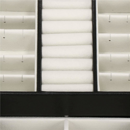 CUTIE PENTRU BIJUTERII, MDF SI PIELE, NEGRU SI CREM, CU OGLINDA, 18X14X13.5 CM, SPRINGOS [4]