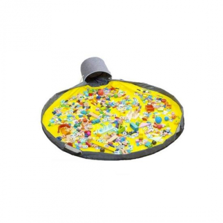 Centre de activitati - CUTIE PENTRU DEPOZITARE JUCARII CU PATURA DE JOACA, 2 IN 1, IMPERMEABIL, GRI SI GALBEN, 20 L, 150X6.5 CM, KRUZZEL