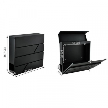 CUTIE POSTALA CU LOC PENTRU ZIAR, OTEL GALVANIZAT, ANTRACIT, 37X10X36.7 CM, MALATEC [2]