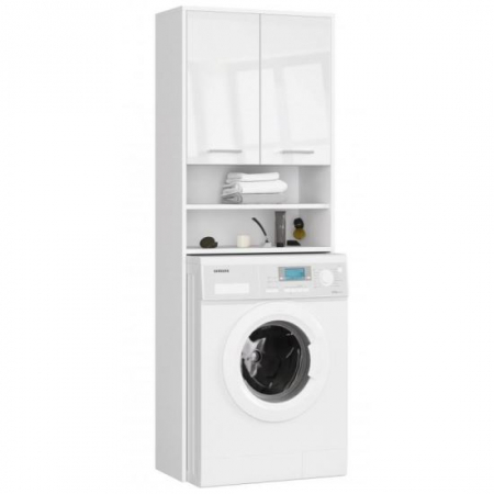 Dulap baie pe sol - DULAP BAIE CU LOC PENTRU MASINA DE SPALAT, PLACA LAMINATA, 4 RAFTURI, 2 USI, ALB LUCIOS, 64X30X180 CM