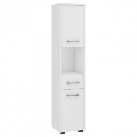 Dulap baie pe sol - DULAP BAIE, PLACA LAMINATA, 1 SERTAR, 5 RAFTURI, 2 USI, ALB, 30X30X140 CM