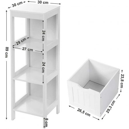 DULAP BAIE, VASAGLE, PLACA MDF, 1 RAFT, 2 SERTARE, ALB, 30X30X89 CM [6]
