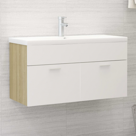 Baie - DULAP CU CHIUVETA INCORPORATA, ALB SI SONOMA, 90 X 38.5 X 46 CM