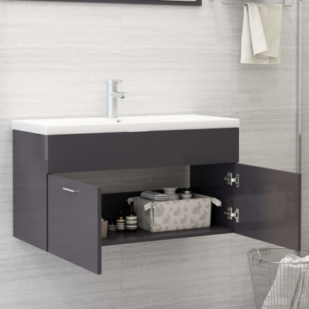 DULAP CU CHIUVETA INCORPORATA, GRI LUCIOS, 90 X 38.5 X 46 CM [2]