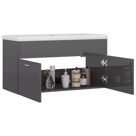 DULAP CU CHIUVETA INCORPORATA, GRI LUCIOS, 90 X 38.5 X 46 CM [3]