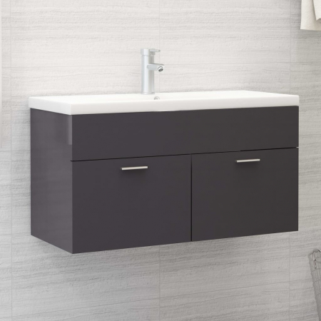 Baie - DULAP CU CHIUVETA INCORPORATA, GRI LUCIOS, 90 X 38.5 X 46 CM