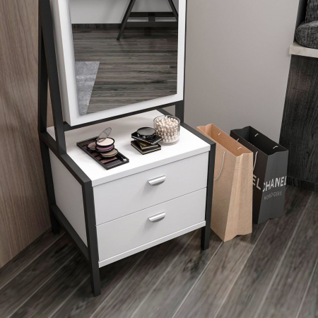 DULAP CU OGLINDA PENTRU BIJUTERII, PAL MELAMINAT, 4 RAFTURI, 2 SERTARE, ALB, 41X35X170 CM, MOVING MIRROR, MINAR [4]