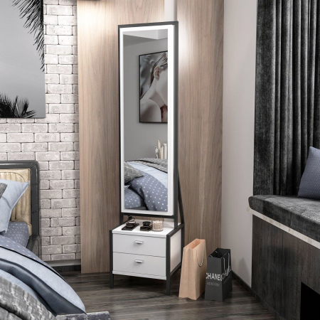 DULAP CU OGLINDA PENTRU BIJUTERII, PAL MELAMINAT, 4 RAFTURI, 2 SERTARE, ALB, 41X35X170 CM, MOVING MIRROR, MINAR [7]