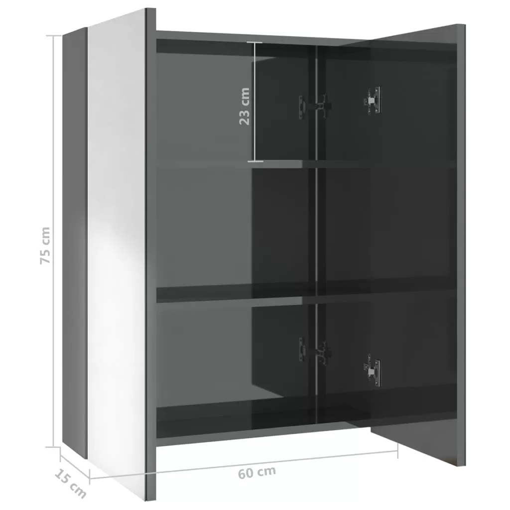 DULAP DE BAIE CU OGLINDA, CENUSIU STRĂLUCITOR [7]