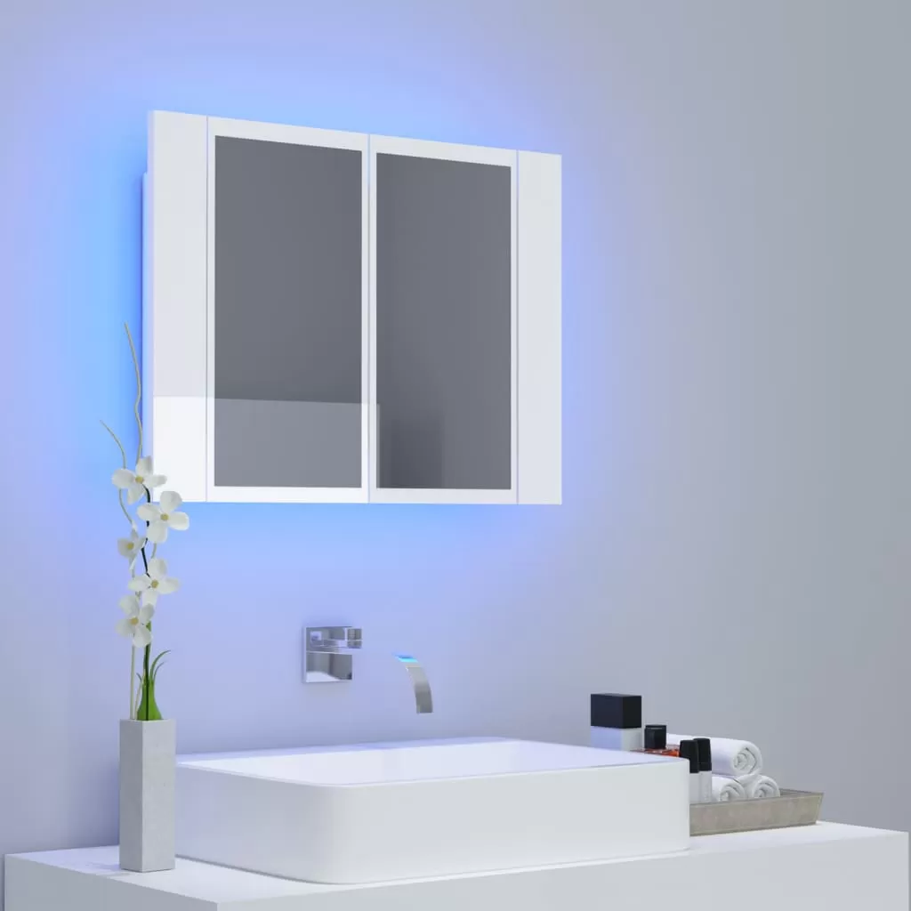 DULAP DE BAIE CU OGLINDA/LED, ALB LUCIOS [2]