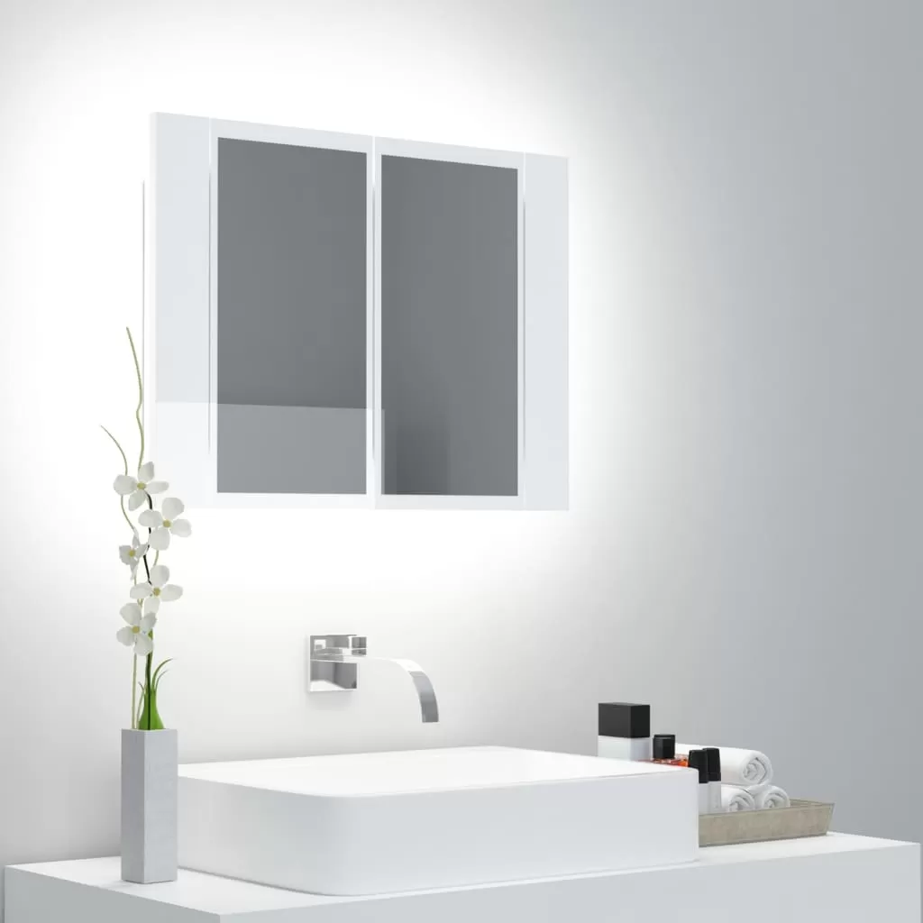 Dulap baie - DULAP DE BAIE CU OGLINDA/LED, ALB LUCIOS