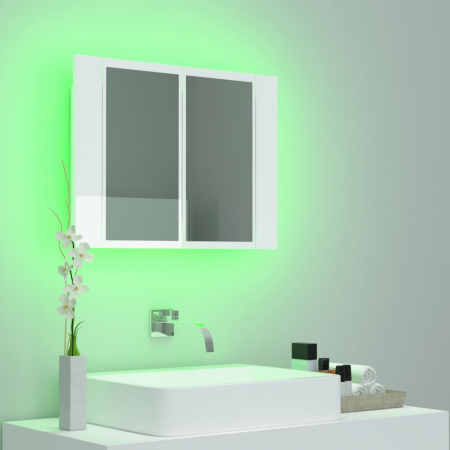 DULAP DE BAIE CU OGLINDA/LED, ALB LUCIOS [4]