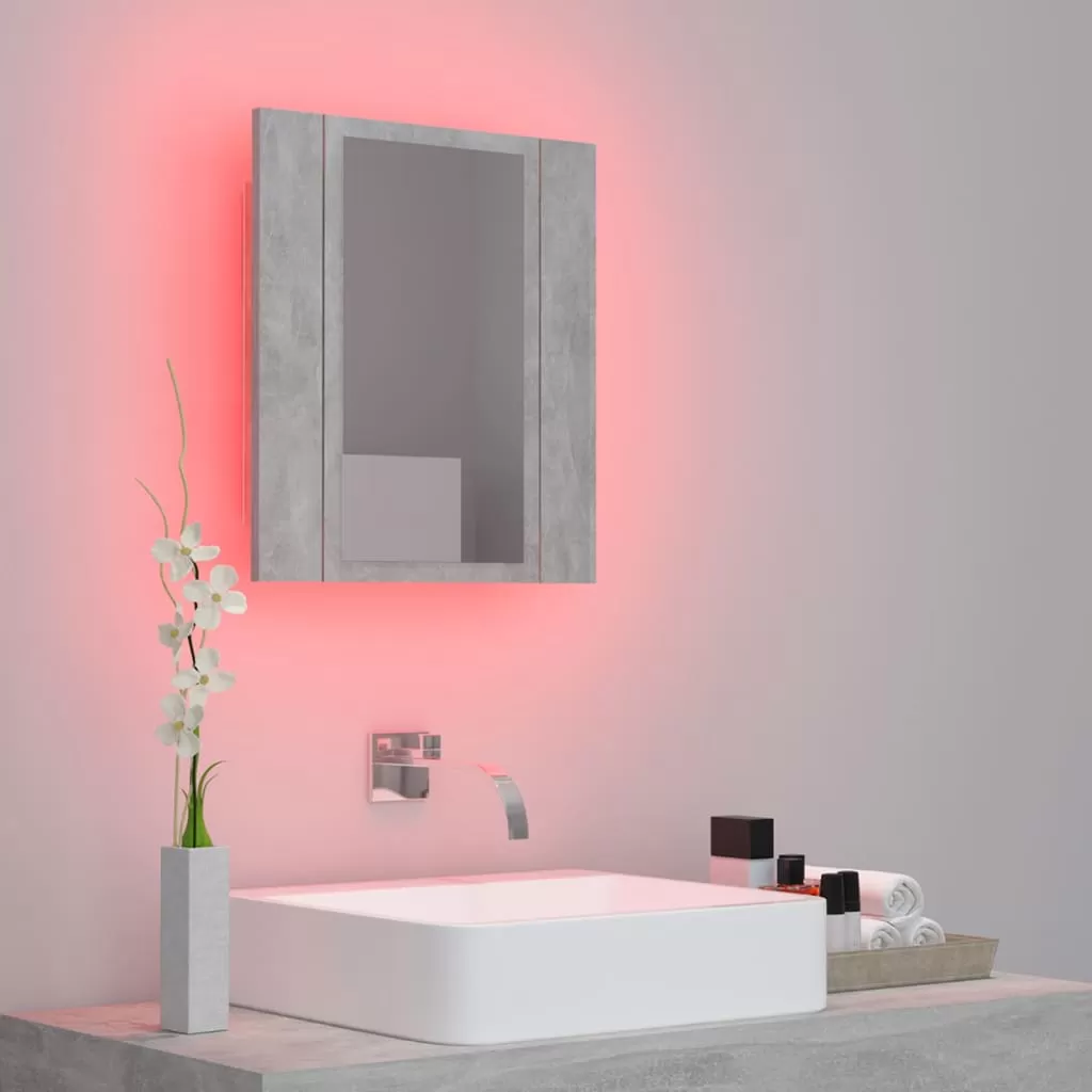 DULAP DE BAIE CU OGLINDA & LED, GRI BETON [4]