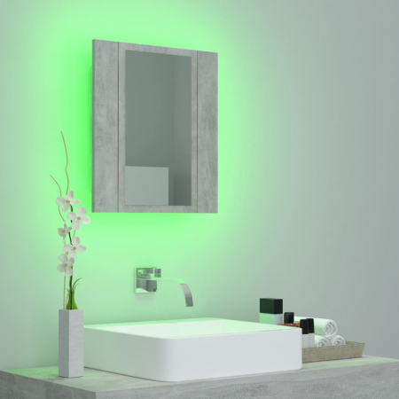 DULAP DE BAIE CU OGLINDA & LED, GRI BETON [3]