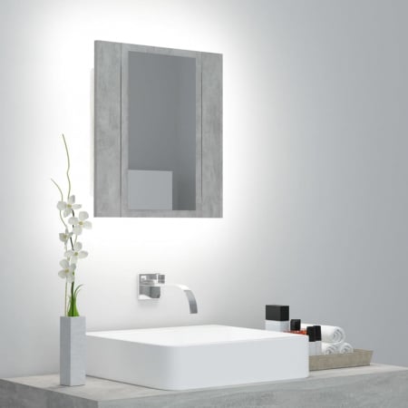Amenajari Interioare - DULAP DE BAIE CU OGLINDA & LED, GRI BETON