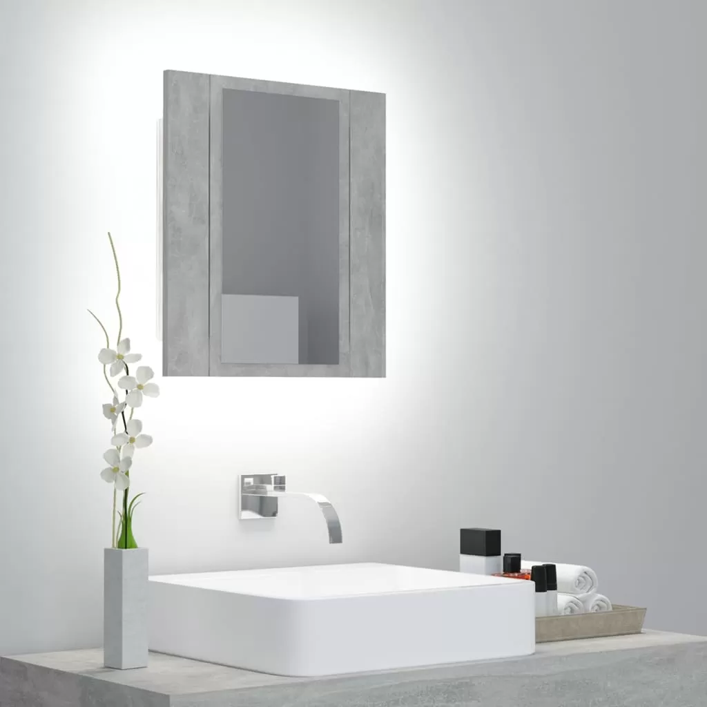 Amenajari Interioare - DULAP DE BAIE CU OGLINDA & LED, GRI BETON