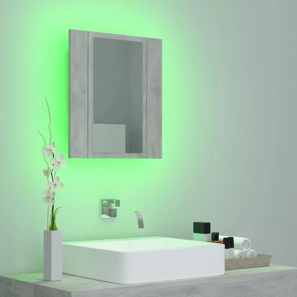 DULAP DE BAIE CU OGLINDA & LED, GRI BETON [3]