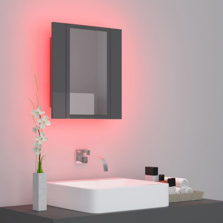 DULAP DE BAIE CU OGLINDA & LED, GRI LUCIOS [3]