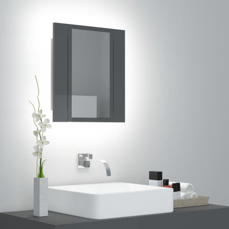Dulap baie cu oglinda - DULAP DE BAIE CU OGLINDA & LED, GRI LUCIOS