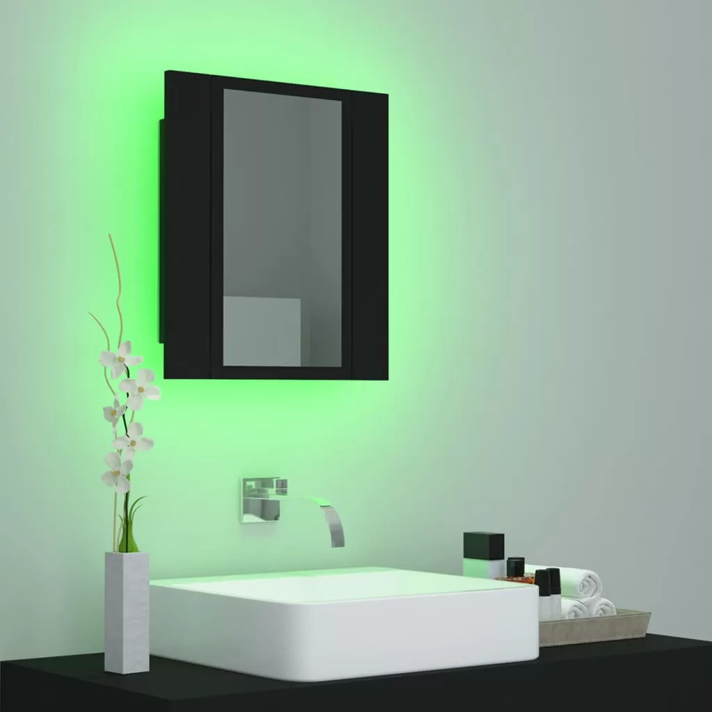 DULAP DE BAIE CU OGLINDA & LED, NEGRU [3]