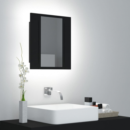 Baie - DULAP DE BAIE CU OGLINDA & LED, NEGRU