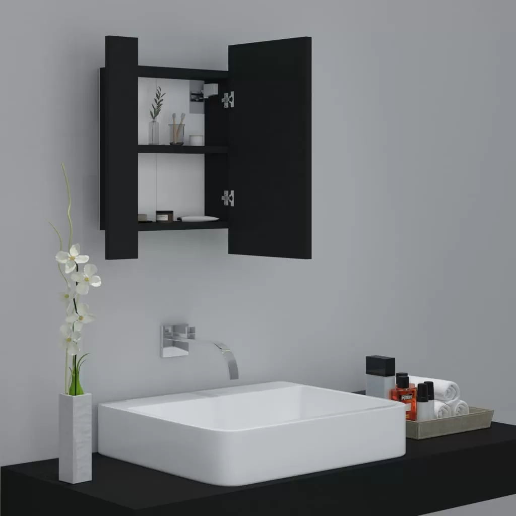 DULAP DE BAIE CU OGLINDA & LED, NEGRU [5]