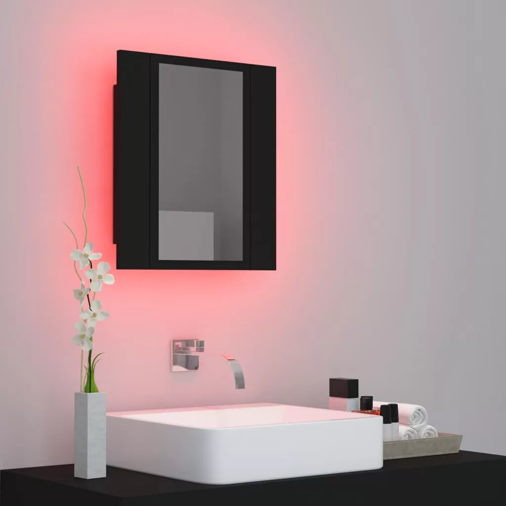 DULAP DE BAIE CU OGLINDA & LED, NEGRU [4]