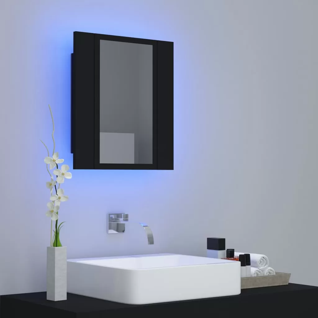 DULAP DE BAIE CU OGLINDA & LED, NEGRU [2]