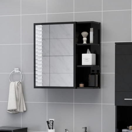 Amenajari Interioare - DULAP DE BAIE CU OGLINDA NEGRU EXTRALUCIOS 62.5X20.5X64 CM PAL, NEGRU LUCIOS