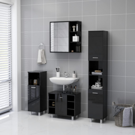 DULAP DE BAIE CU OGLINDA NEGRU EXTRALUCIOS 62.5X20.5X64 CM PAL, NEGRU LUCIOS [4]