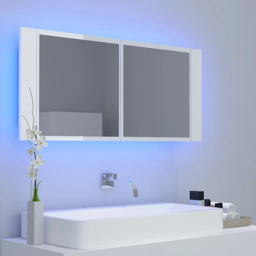 DULAP DE BAIE CU OGLINDA SI LED, ALB LUCIOS [4]