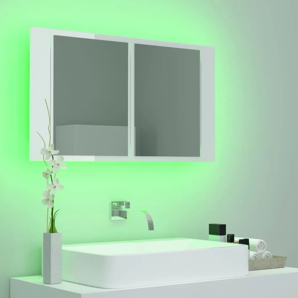DULAP DE BAIE CU OGLINDA SI LED, ALB LUCIOS [4]