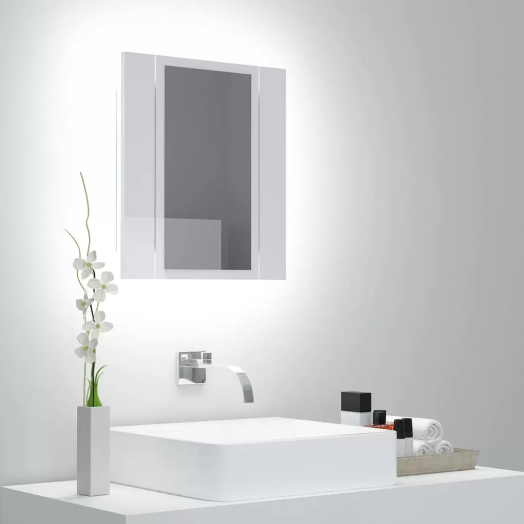 Baie - DULAP DE BAIE CU OGLINDA SI LED, ALB LUCIOS