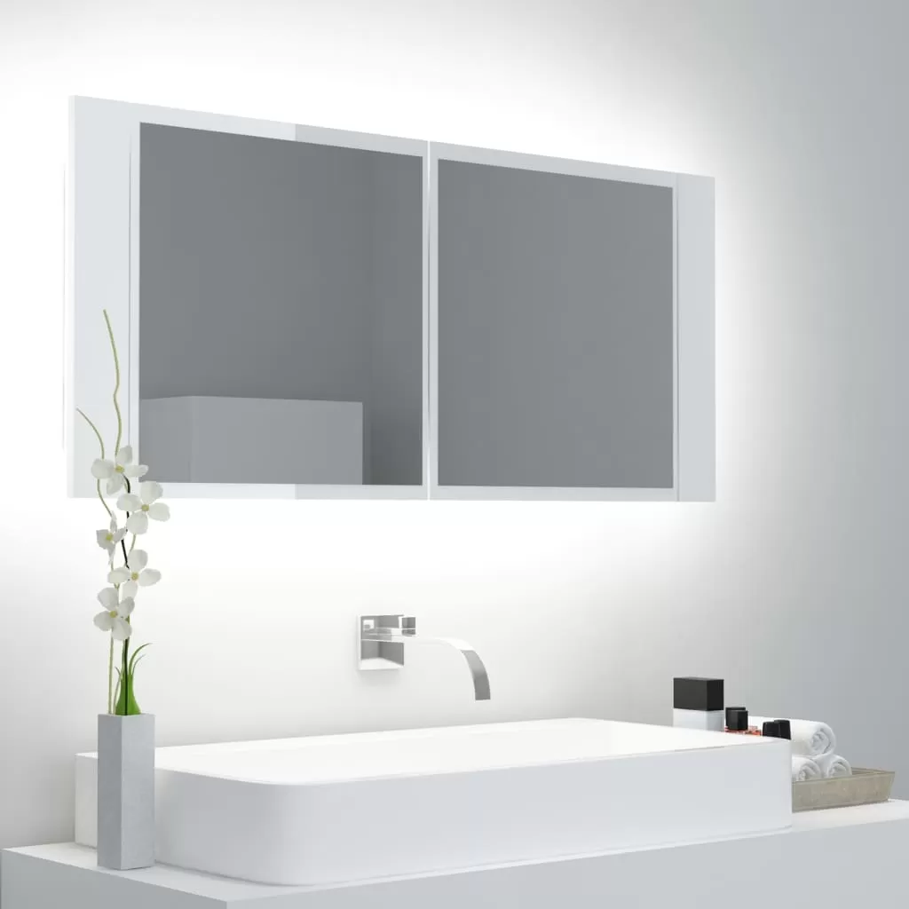 Dulap baie - DULAP DE BAIE CU OGLINDA SI LED, ALB LUCIOS