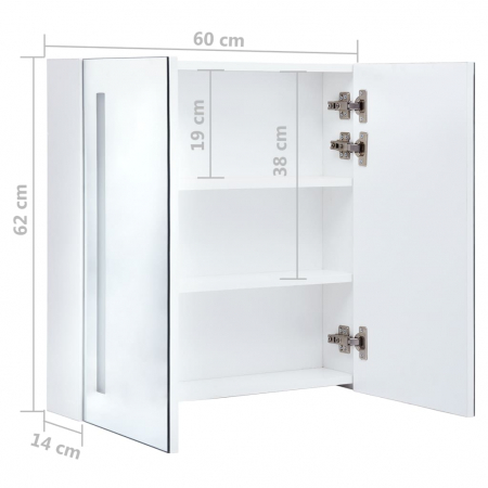 DULAP DE BAIE CU OGLINDA SI LED, ALB SI ARGINTIU, 62 X 14 X 60 CM [7]