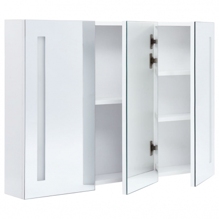 DULAP DE BAIE CU OGLINDA SI LED, ALB SI ARGINTIU, 89 X 14 X 62 CM [4]