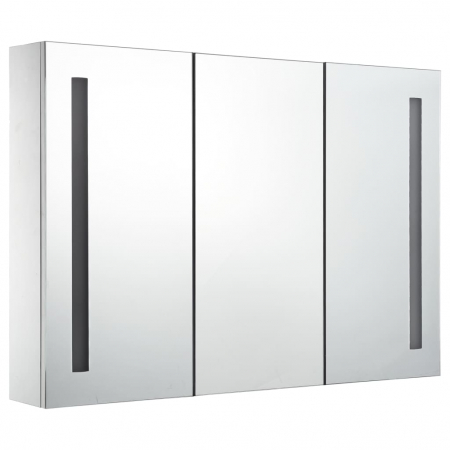 DULAP DE BAIE CU OGLINDA SI LED, ALB SI ARGINTIU, 89 X 14 X 62 CM [3]