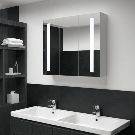 Dulap baie - DULAP DE BAIE CU OGLINDA SI LED, ALB SI ARGINTIU, 89 X 14 X 62 CM